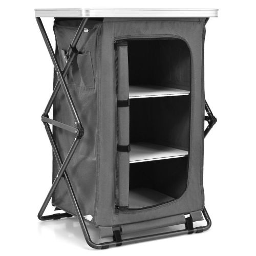 Folding Camping Storage Cabinet with 3 Shelves and Carry Bag Folding Camping Storage Cabinet with 3 Shelves and Carry Bag